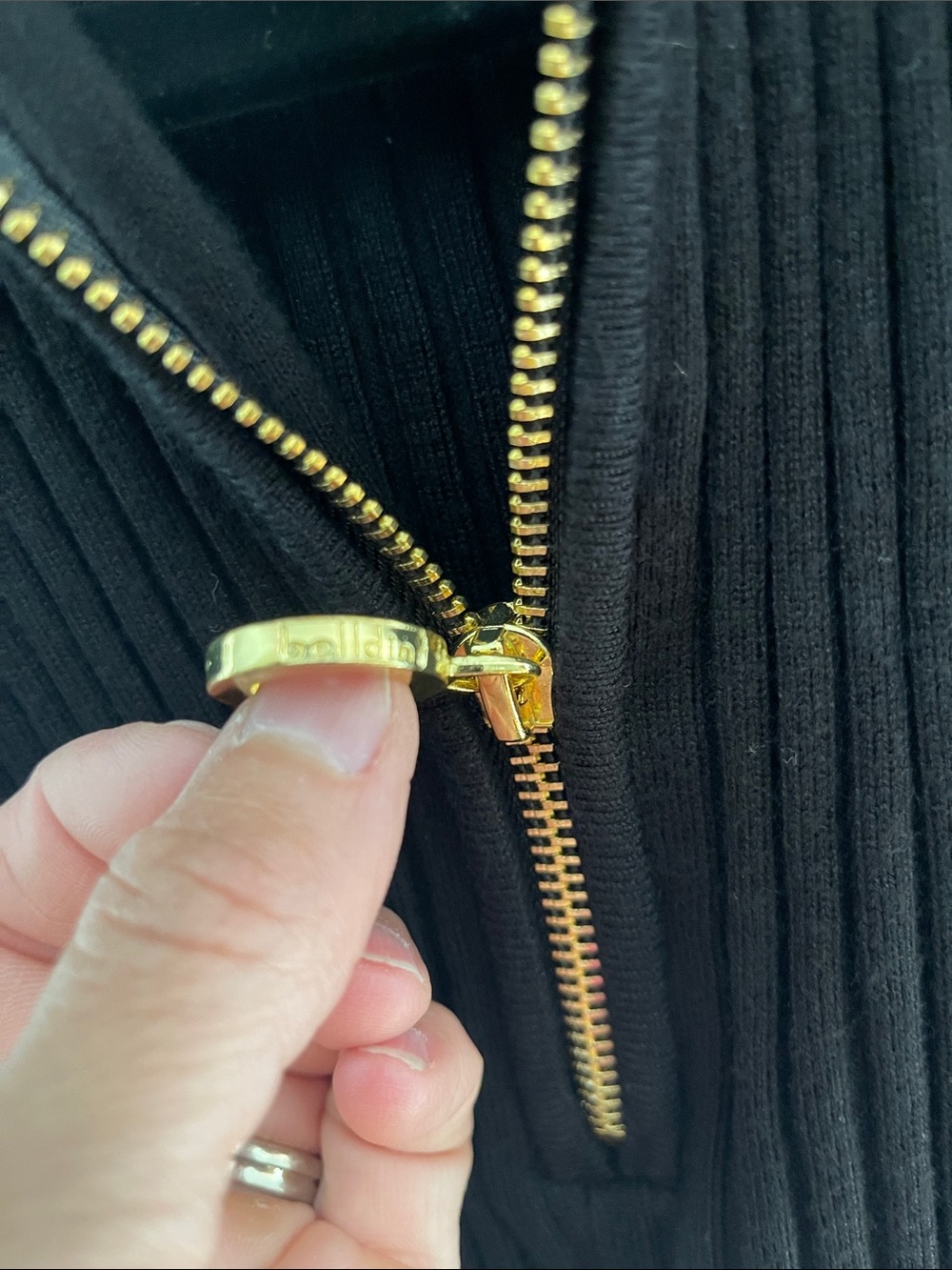 NWOT Belldini Black L sleeveless sweater tank - functional gold zipper - Picture 3 of 6